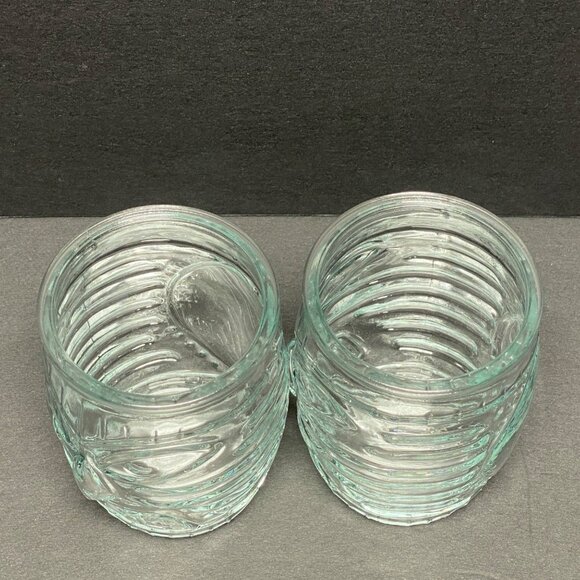Tiki Face Clear Glass Ribbed Barrel Shape Hawaiian Cocktail Drinkware Set of  2 - Picture 6 of 9